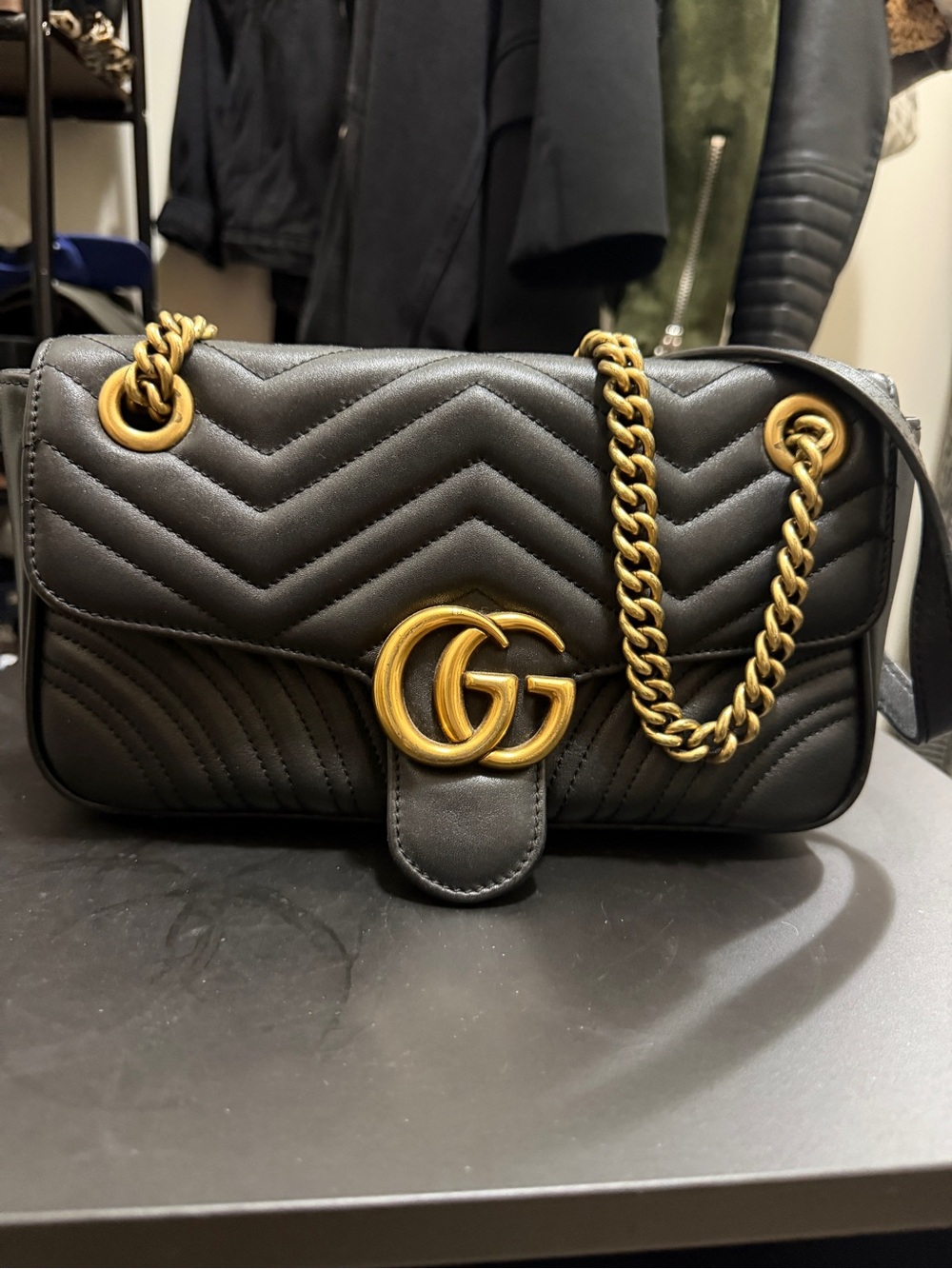 Gucci Black Quilted Leather Shoulder Bag with Gold Hardware